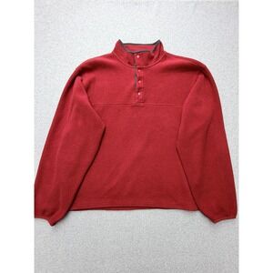 Lands'‎ End Fleece Sweater Mens XL Red Snap Pullover Made USA Casual Warm